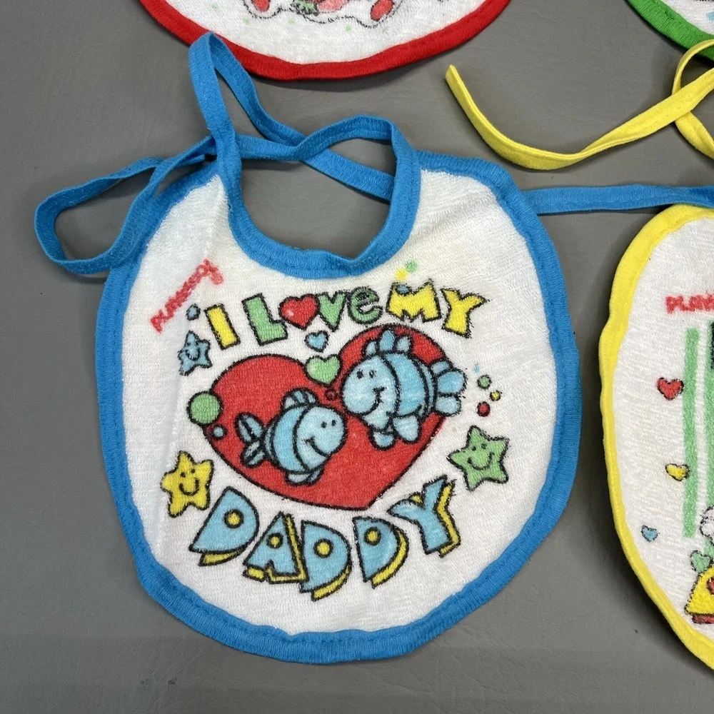 Playskool Baby Bibs for infants I love My Mommy & Daddy Lot of 4 Vintage